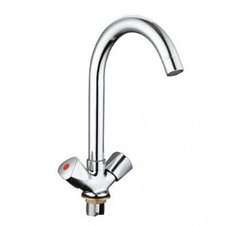 Смеситель для кухни Казань 2руч. рез, кор.нос, (45111) латунь, гайка