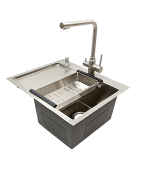 Мойка нерж врезная 580х480х230 т 3,0 прав HM5848R (сифон, ,дозатор мыла) AISI 304