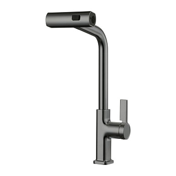 Смеситель для кухни LEDEME одноруч. (6099D-4) бок. с выдв.лейкой, латунь, d35 оруж.сталь РАСПРОДАЖА