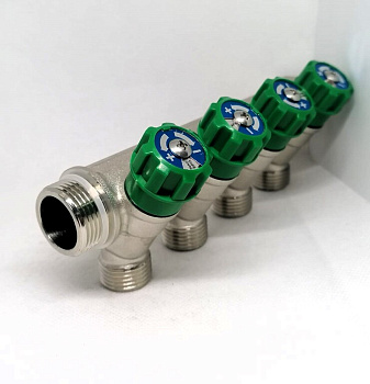 Коллектор  3/4" с вентилем 4 выхода с 16 евроконус /TIM MR135N-3/4-C-4/
