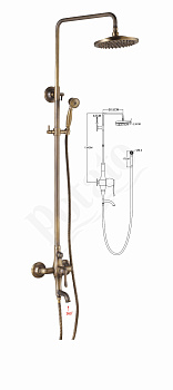 Смеситель для ванны со штангой и тропическим душем POTATO (3584) бронза, силумин