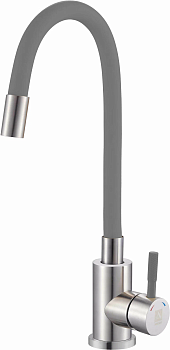 Смеситель для кухни ARGO одноруч. (SOLID 3510) с гибким изливом, нерж.сталь, серый, d35