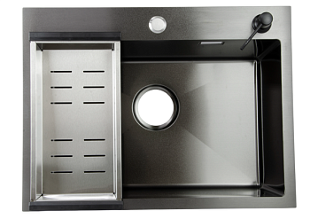 Мойка нерж врезная 600х450х220 т 3,0 Черный графит (+сифон+дозатор+коландер) SANTREK AQUA PRO