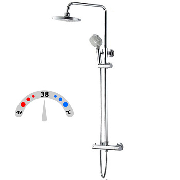 Смеситель для ванны со штангой и тропическим душем LEDEME (2411) термостат.латунь  (РАСПРОДАЖА)