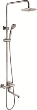 Смеситель для ванны со штангой и тропическим душем LEDEME (72403-1) нерж. сталь
